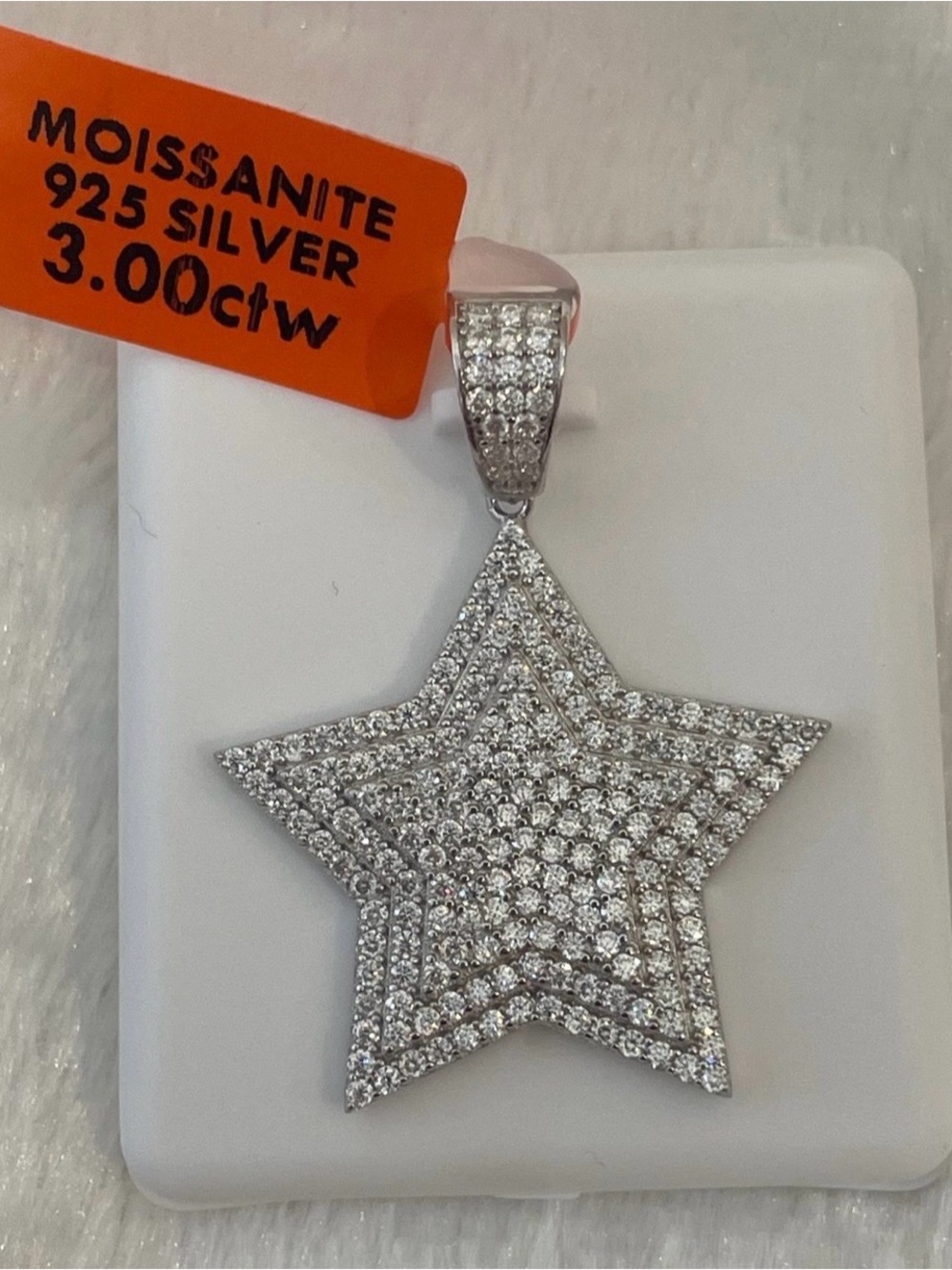 Rhodium plated over 925 sterling 3.00ctw Moissanite star pendant
